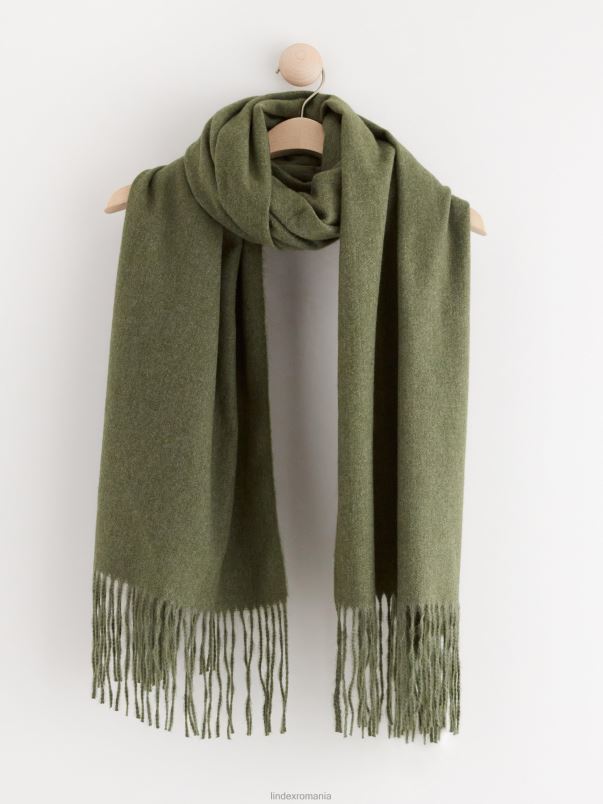 accesorii VHZ2F876 eșarfă cu franjuri femei kaki Lindex