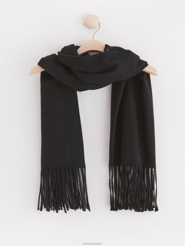 accesorii VHZ2F958 eșarfă cu franjuri femei negru Lindex