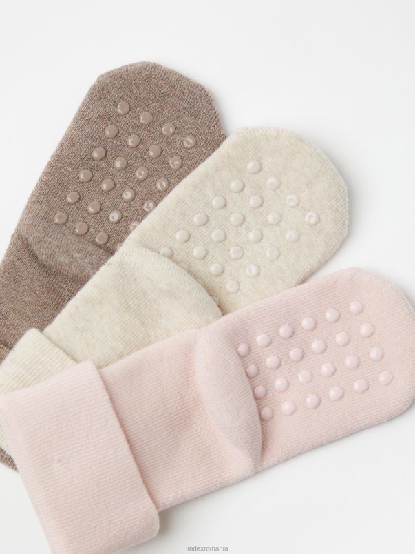 accesorii VHZ2F4040 Pachet de 3 șosete terry cu pisici bebelus roz praf deschis Lindex