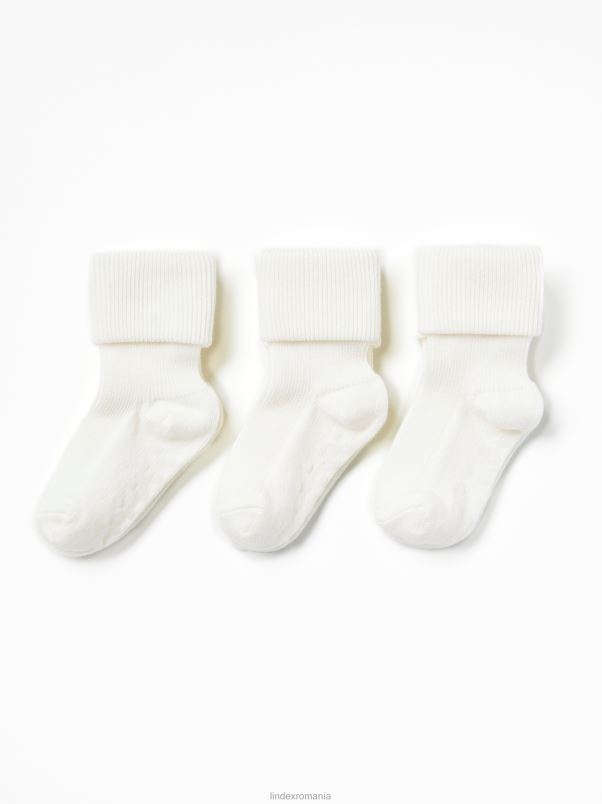 accesorii VHZ2F4213 Pachet de 3 șosete cu nervuri bebelus alb praf deschis Lindex