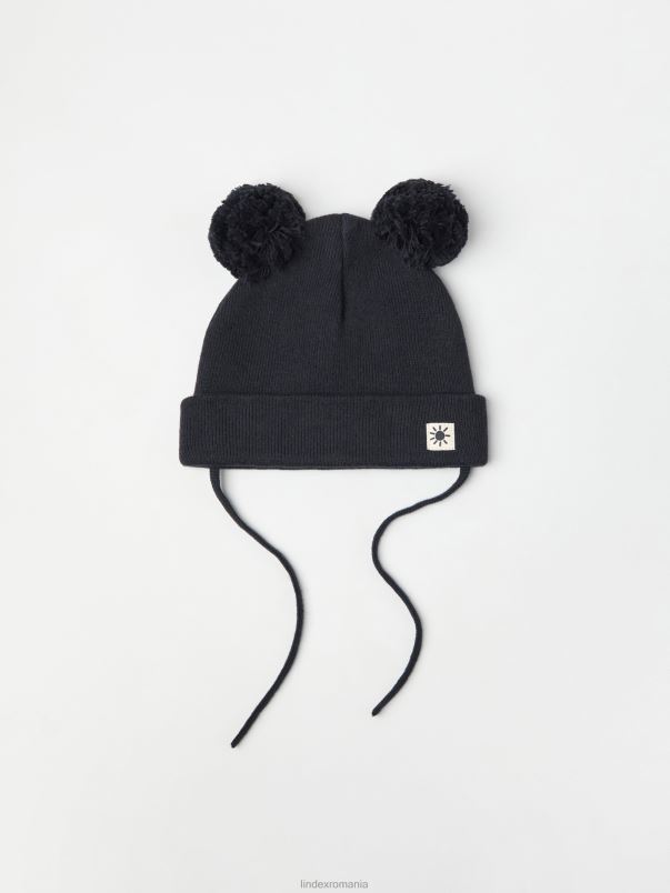 accesorii VHZ2F3906 pălărie cu pompoane din bumbac tricotat bebelus negru Lindex