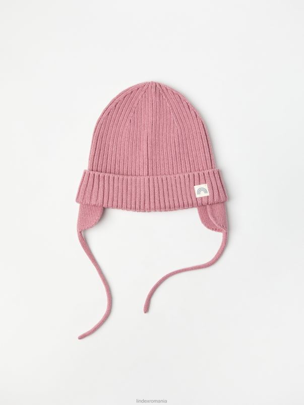accesorii VHZ2F3931 pălărie din bumbac tricot în coastă bebelus roz praf Lindex