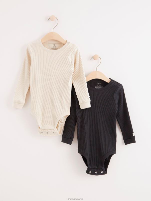 îmbrăcăminte VHZ2F4199 Pachet de 2 bodyuri cu nervuri bebelus bej deschis Lindex