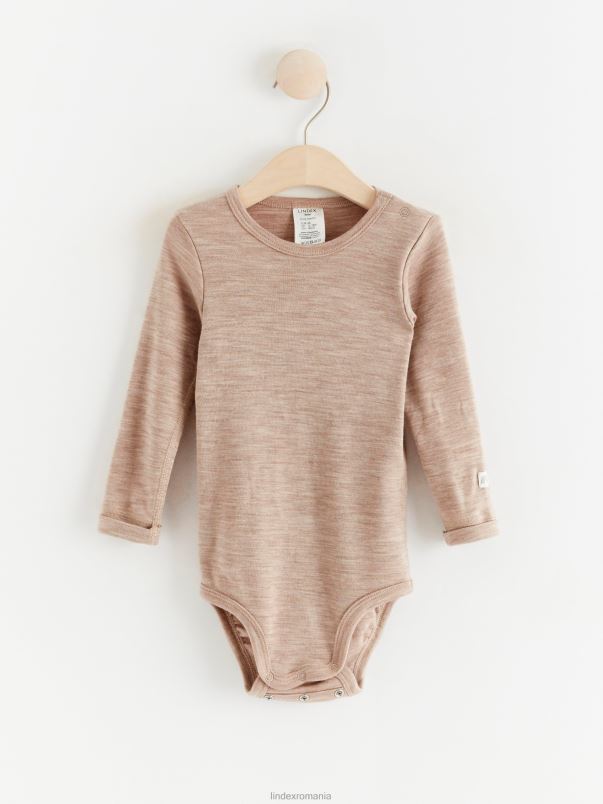 îmbrăcăminte VHZ2F4209 body cu maneca lunga din lana merinos bebelus melange bej deschis Lindex