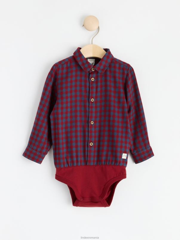 îmbrăcăminte VHZ2F4249 body cu cămașă cu mânecă lungă în carouri bebelus roșu închis praf Lindex