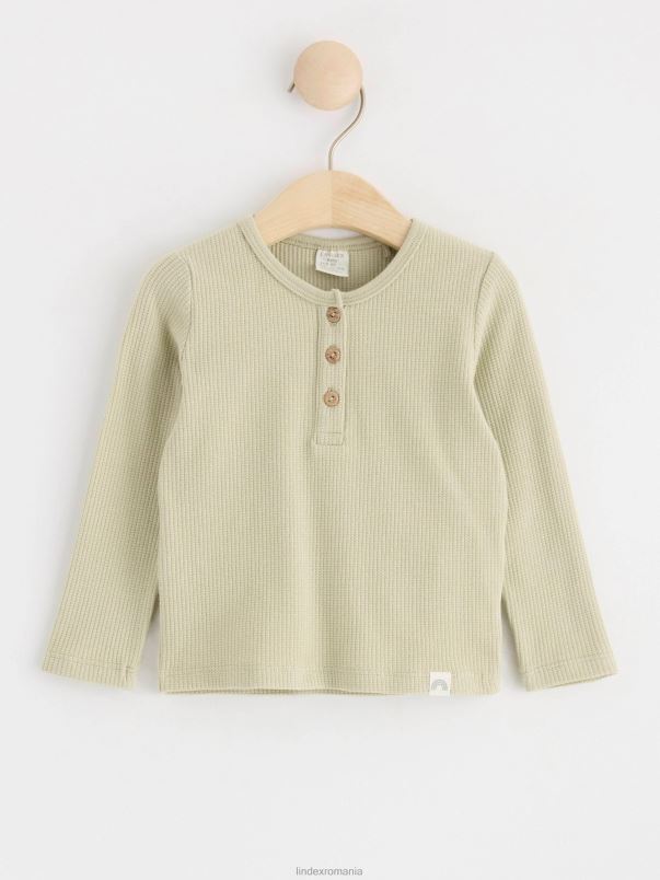 îmbrăcăminte VHZ2F4032 cămașă henley cu vafă bebelus verde praf deschis Lindex