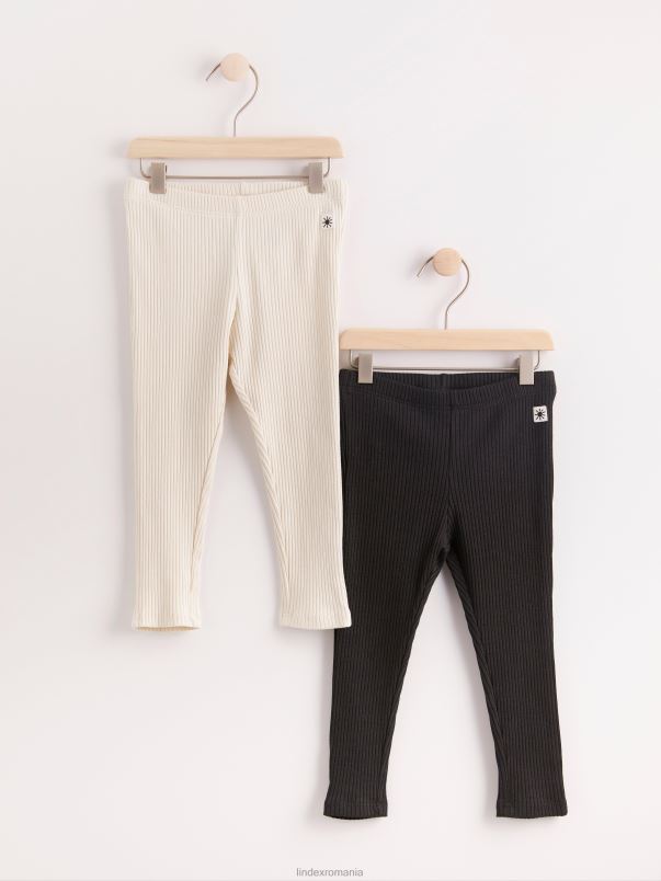 îmbrăcăminte VHZ2F4162 Pachet de 2 jambiere cu nervuri bebelus negru Lindex