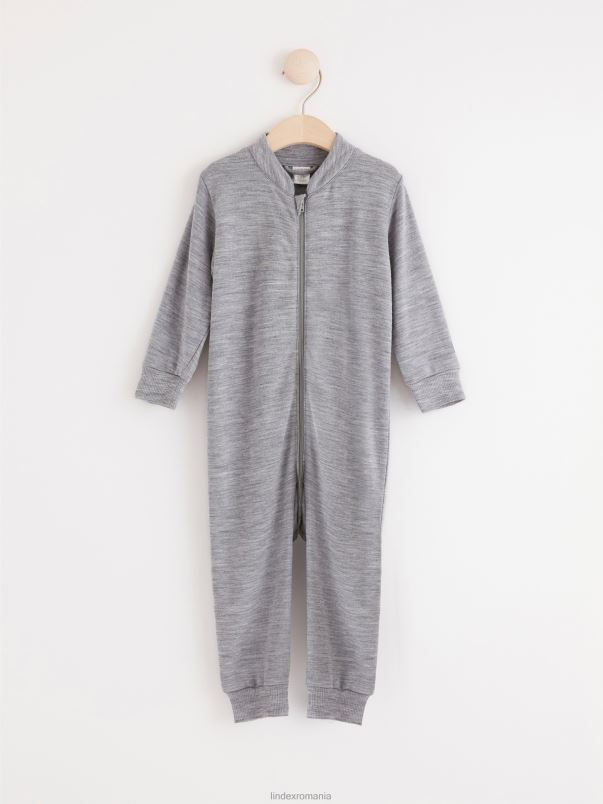 îmbrăcăminte VHZ2F4146 onesie din lână terry bebelus melange gri Lindex