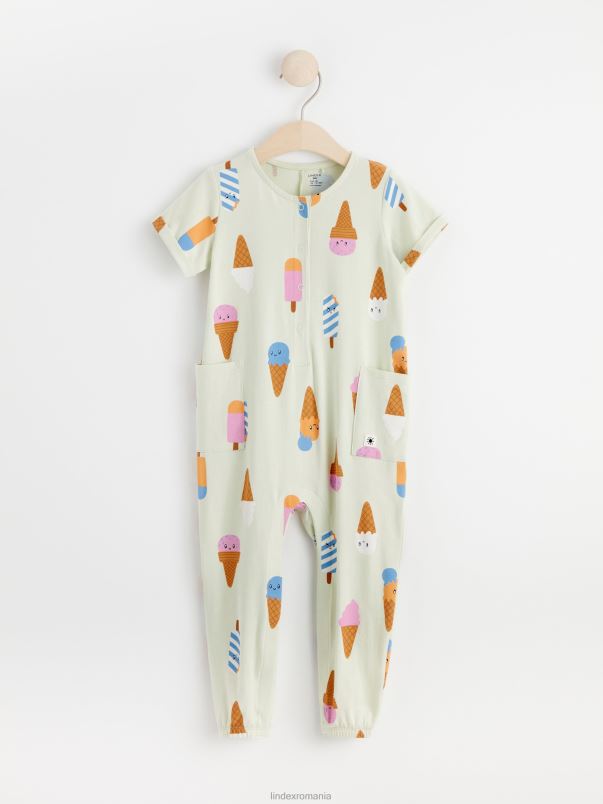 îmbrăcăminte VHZ2F4291 salopeta din jerseu cu imprimeu inghetata bebelus verde praf deschis Lindex