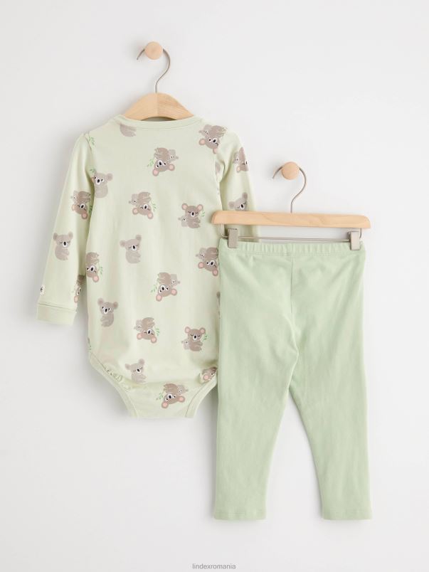 îmbrăcăminte VHZ2F4008 set cu body cu maneca lunga si jambiere bebelus verde deschis Lindex
