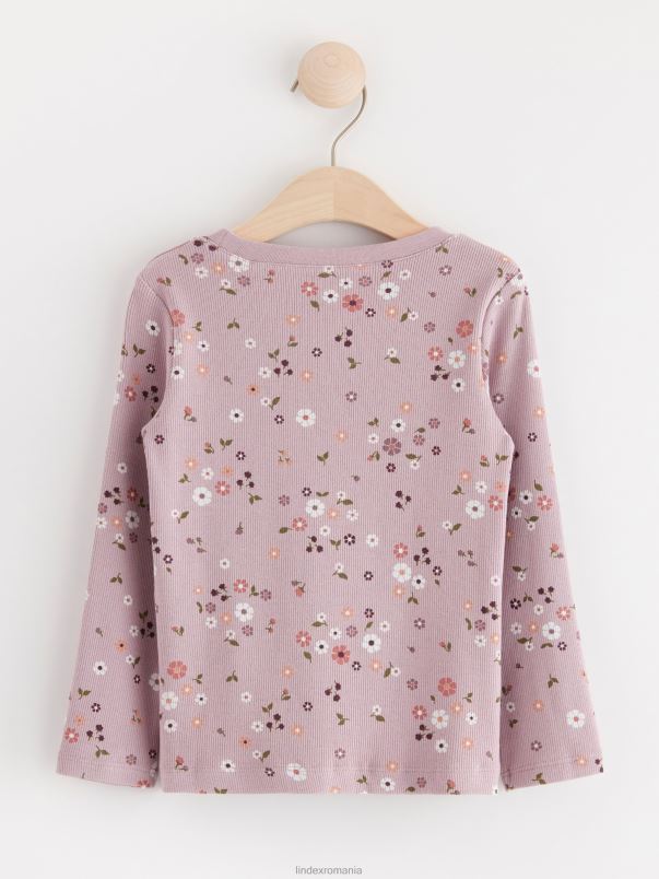 îmbrăcăminte VHZ2F3894 top cu imprimeu floral nervurat bebelus liliac praf deschis Lindex