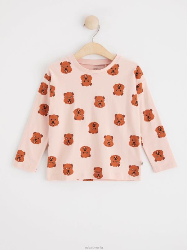 îmbrăcăminte VHZ2F4059 top cu maneca lunga cu caini bebelus roz praf deschis Lindex