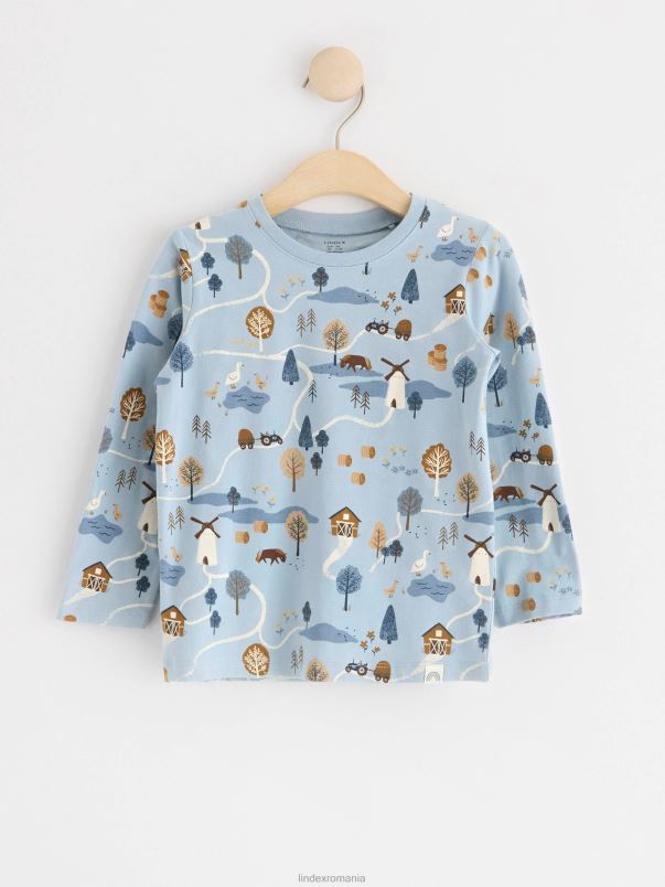 îmbrăcăminte VHZ2F4101 top cu maneca lunga cu model bebelus albastru deschis praf Lindex