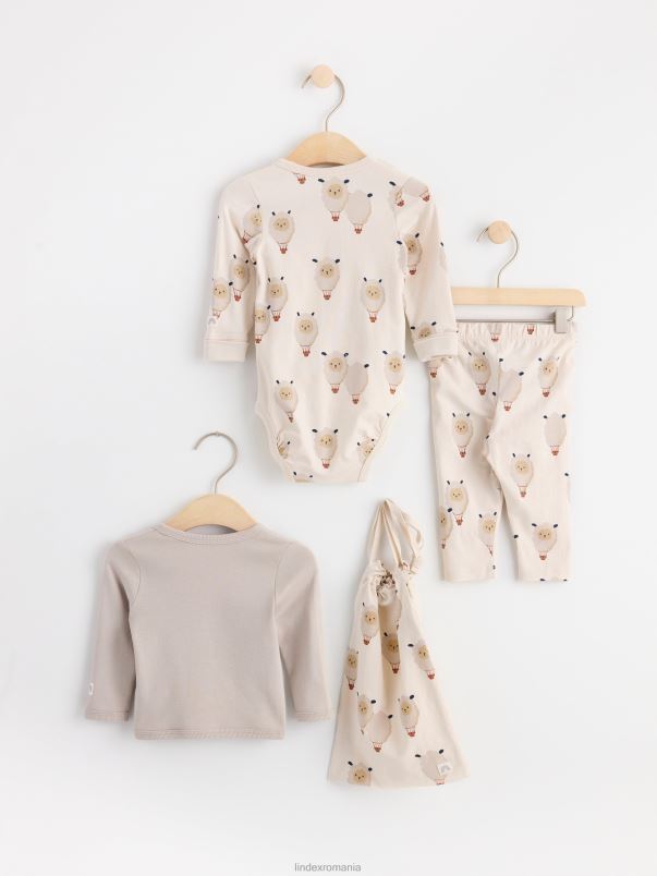 îmbrăcăminte VHZ2F4151 Kit de pornire din 3 piese bebelus bej deschis Lindex