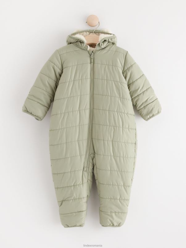 îmbrăcăminte VHZ2F3867 salopeta captusita hidrofuga cu urechi bebelus verde praf deschis Lindex