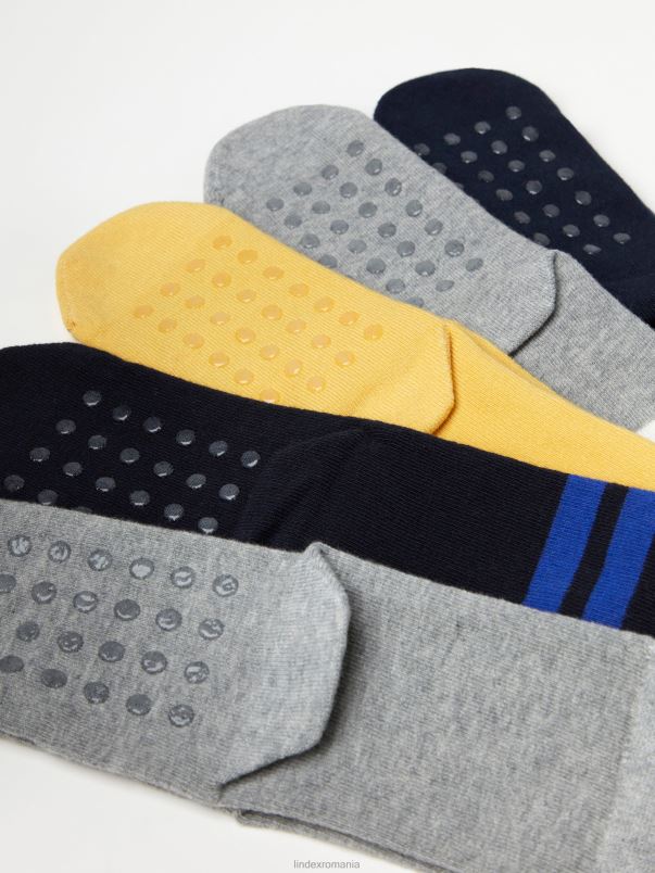 accesorii VHZ2F3628 Pachet de 5 șosete cu animale și antiderapante copii galben praf deschis Lindex