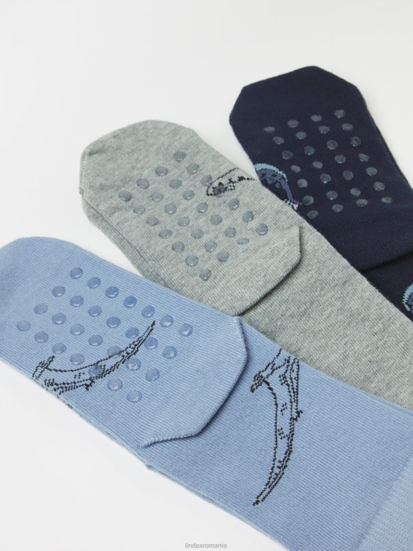 accesorii VHZ2F3658 Pachet de 3 șosete cu dinozauri și antiderapante copii E albastru praf Lindex