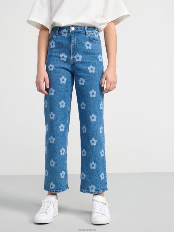 îmbrăcăminte VHZ2F3811 blugi vanja largi cu talie inalta cu flori copii denim Lindex