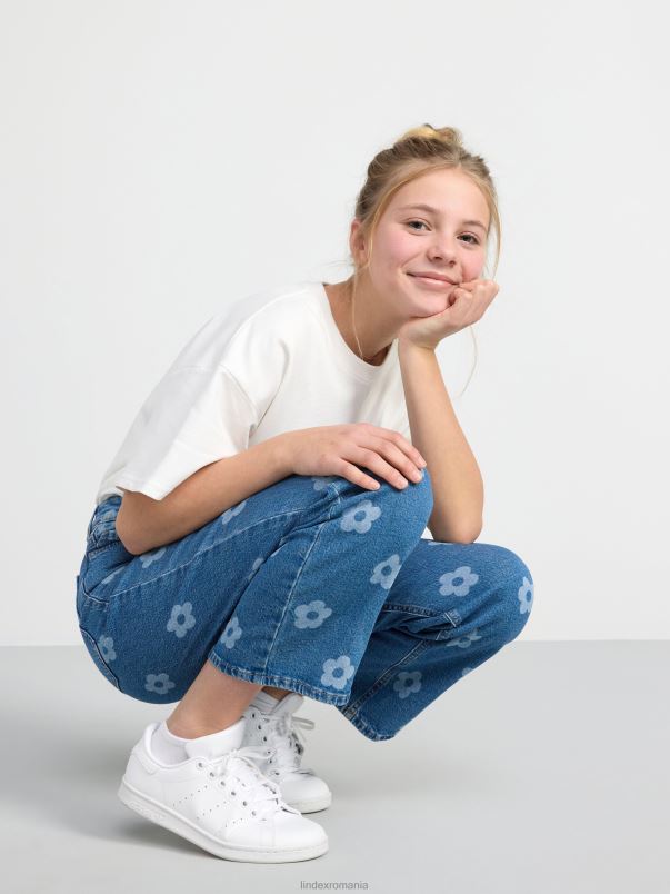 îmbrăcăminte VHZ2F3811 blugi vanja largi cu talie inalta cu flori copii denim Lindex