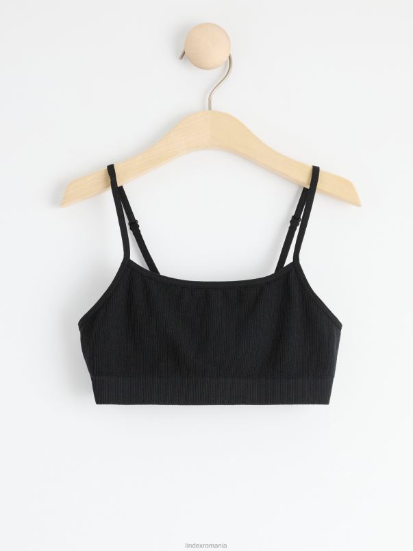 îmbrăcăminte VHZ2F3617 top scurt cu nervuri fără cusături copii negru Lindex