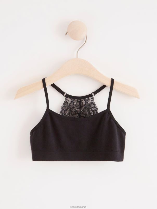 îmbrăcăminte VHZ2F3668 top scurt, fără cusături, cu dantelă copii negru Lindex