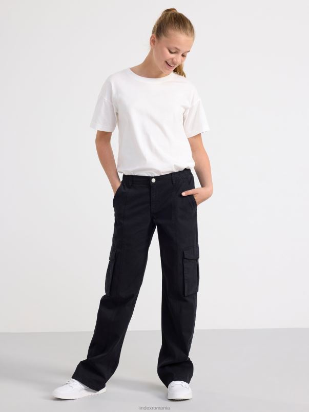 îmbrăcăminte VHZ2F2449 pantaloni cargo cu talie obișnuită drept vanja copii negru Lindex