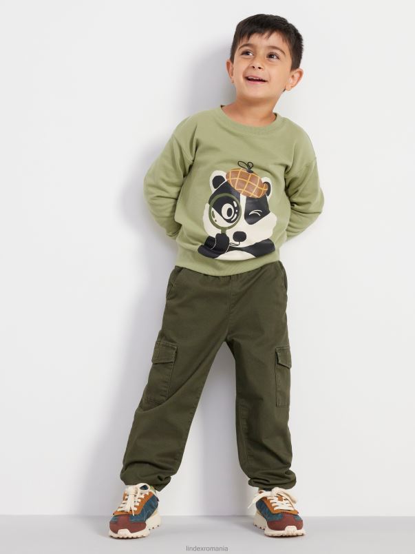 îmbrăcăminte VHZ2F2469 pantaloni cargo copii verde kaki închis Lindex