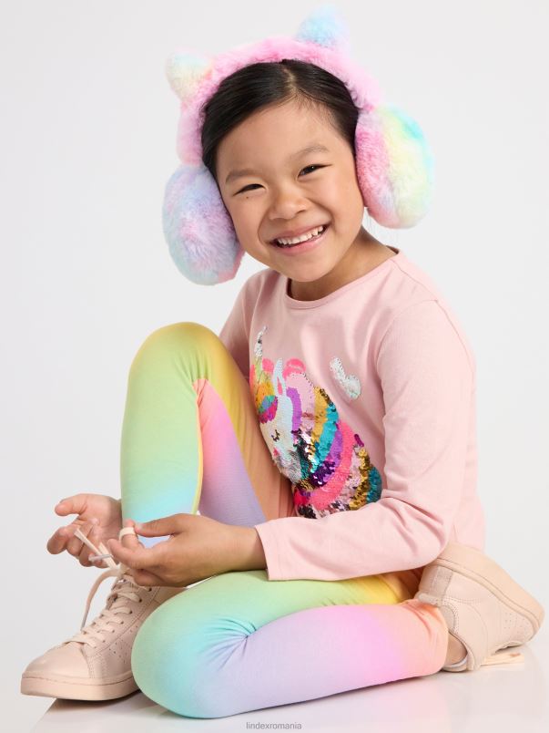 îmbrăcăminte VHZ2F2562 jambiere cu imprimeu curcubeu și periat în interior copii roz Lindex