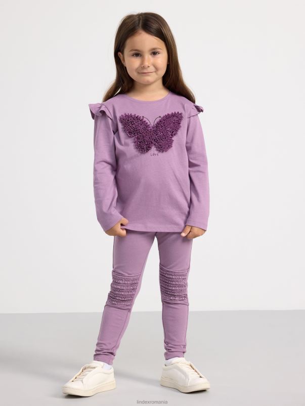 îmbrăcăminte VHZ2F2670 Pachet de 2 jambiere cu volan copii liliac închis Lindex