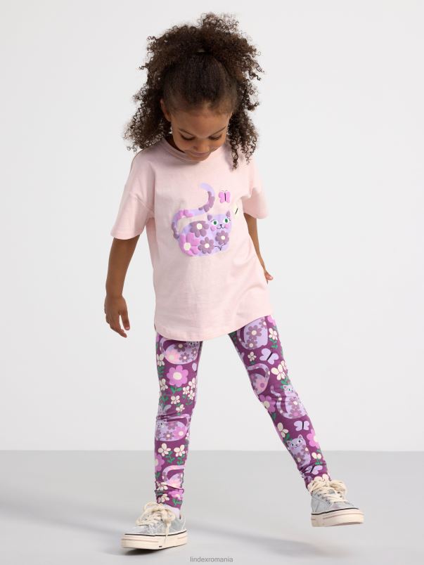 îmbrăcăminte VHZ2F2671 jambiere cu pisici și flori copii liliac Lindex