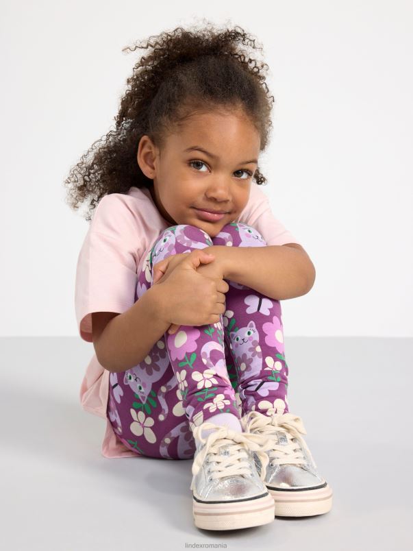 îmbrăcăminte VHZ2F2671 jambiere cu pisici și flori copii liliac Lindex