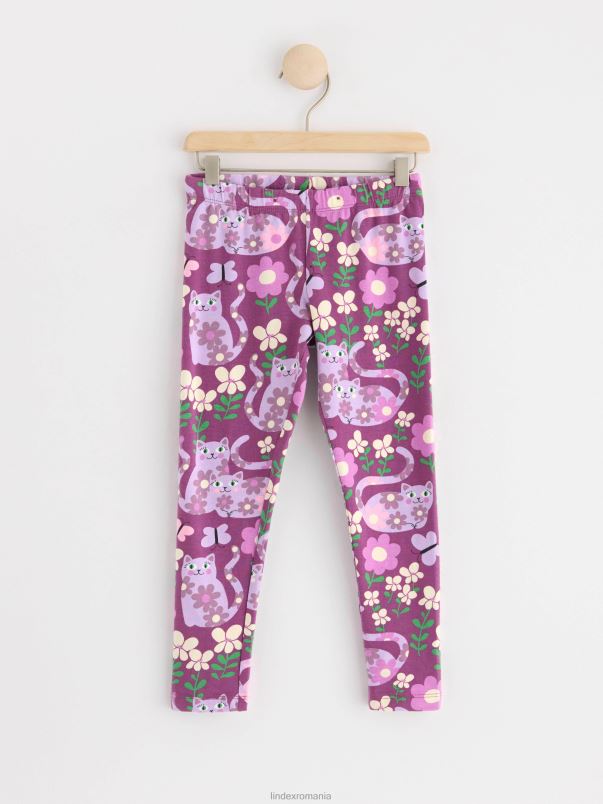 îmbrăcăminte VHZ2F2671 jambiere cu pisici și flori copii liliac Lindex
