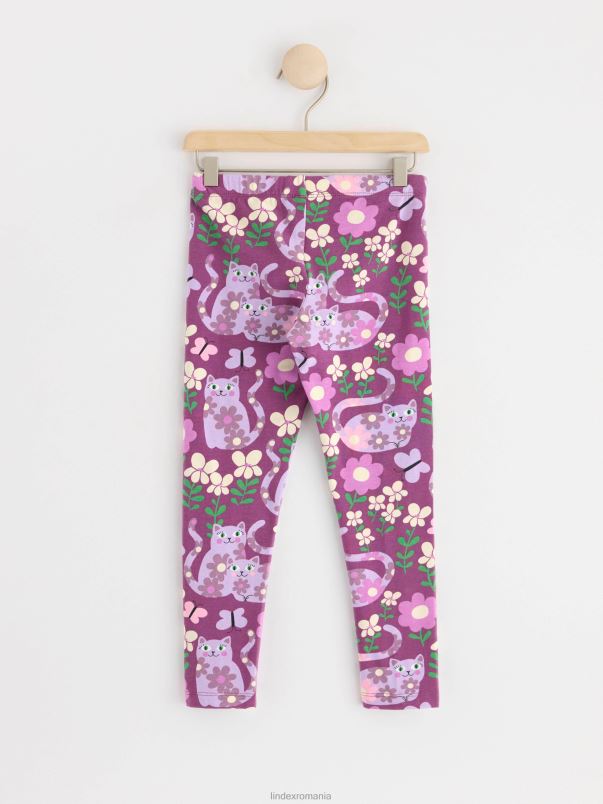 îmbrăcăminte VHZ2F2671 jambiere cu pisici și flori copii liliac Lindex