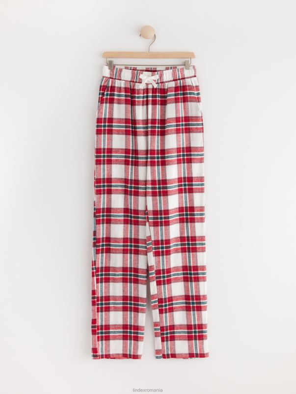 îmbrăcăminte VHZ2F3483 pantaloni de pijama din flanel cu model in carouri copii alb praf deschis Lindex