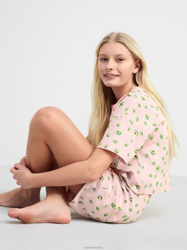 îmbrăcăminte VHZ2F3509 Set pijama cu top și pantaloni scurți copii roz praf deschis Lindex