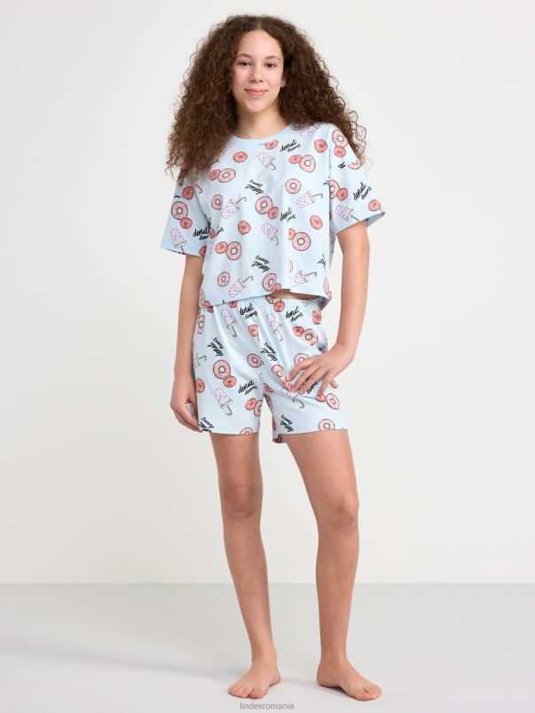 îmbrăcăminte VHZ2F3510 Set pijama cu top și pantaloni scurți copii albastru deschis Lindex