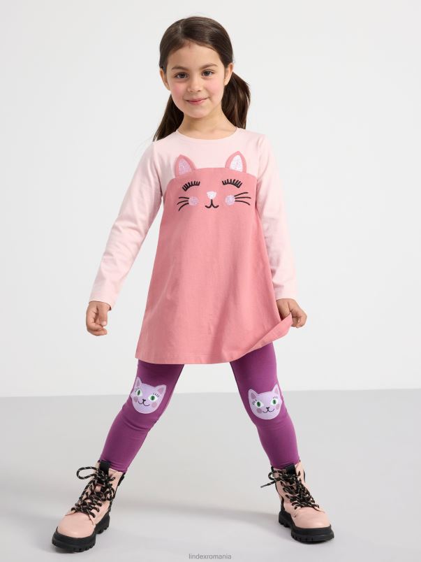 îmbrăcăminte VHZ2F3079 tunica cu pisica copii roz praf Lindex
