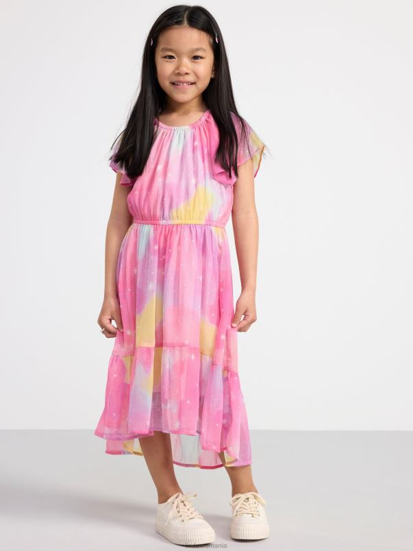 îmbrăcăminte VHZ2F3089 rochie din sifon cu maneca scurta inalt-jos copii roz Lindex