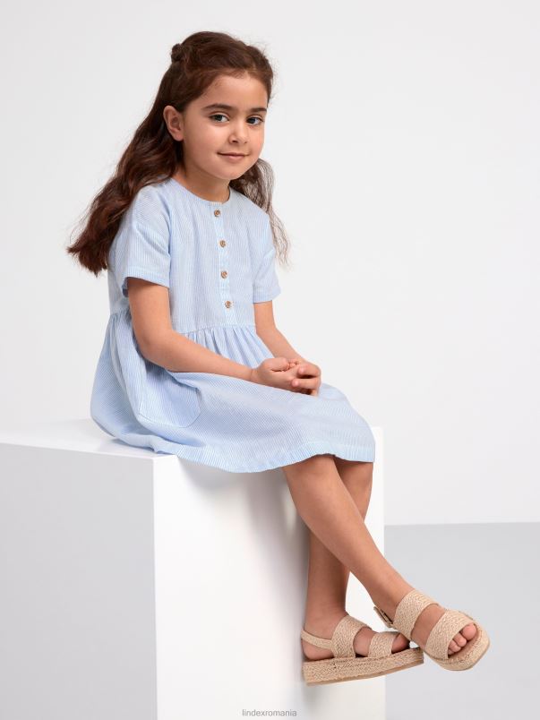 îmbrăcăminte VHZ2F3099 rochie cu maneca scurta in dungi copii alb praf deschis Lindex