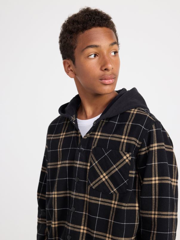 îmbrăcăminte VHZ2F3843 cămașă în carouri cu glugă copii negru Lindex