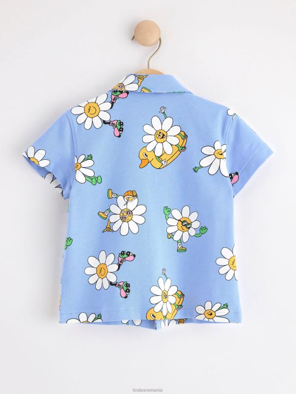 îmbrăcăminte VHZ2F3845 cămașă din jerseu de bumbac cu mâneci scurte copii E albastru praf Lindex