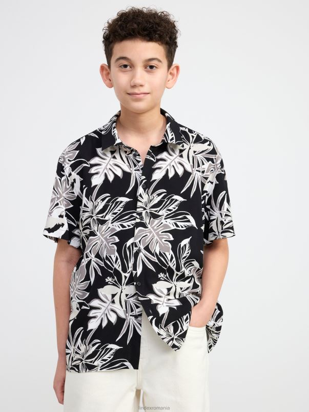 îmbrăcăminte VHZ2F3857 cămașă cu mânecă scurtă cu model peste tot copii negru Lindex