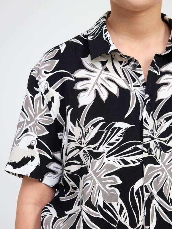 îmbrăcăminte VHZ2F3857 cămașă cu mânecă scurtă cu model peste tot copii negru Lindex