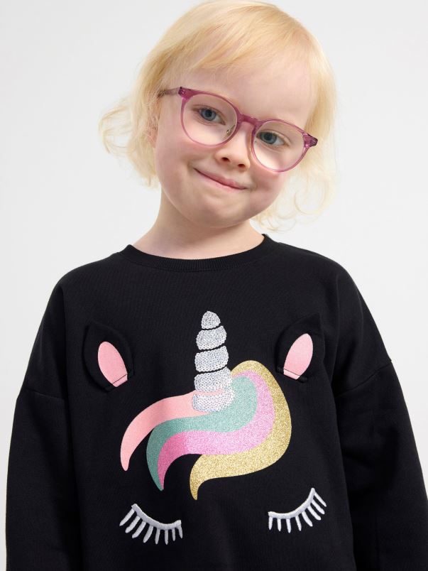 îmbrăcăminte VHZ2F3405 hanorac cu interior periat și unicorn copii negru Lindex