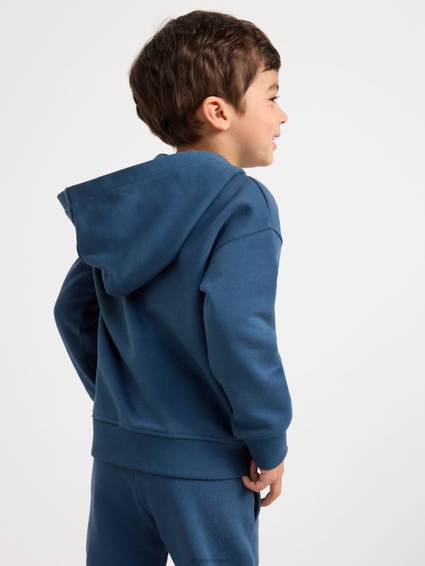 îmbrăcăminte VHZ2F3440 hanorac din bumbac cu fermoar și interior periat copii albastru praf închis Lindex