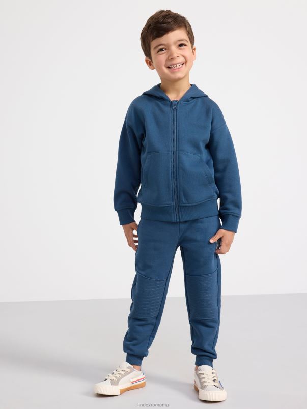 îmbrăcăminte VHZ2F3440 hanorac din bumbac cu fermoar și interior periat copii albastru praf închis Lindex