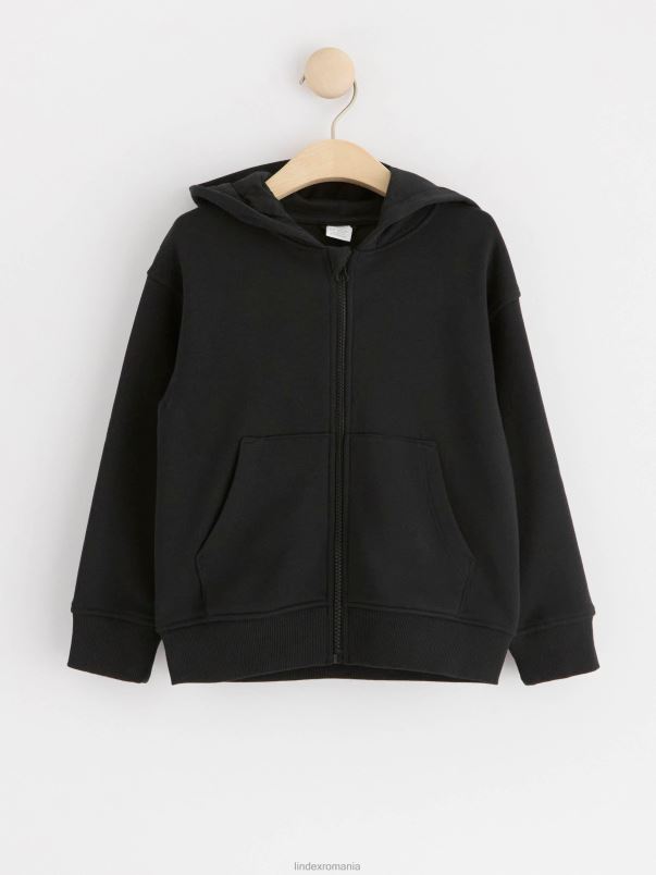 îmbrăcăminte VHZ2F3445 hanorac din bumbac cu fermoar și interior periat copii negru Lindex