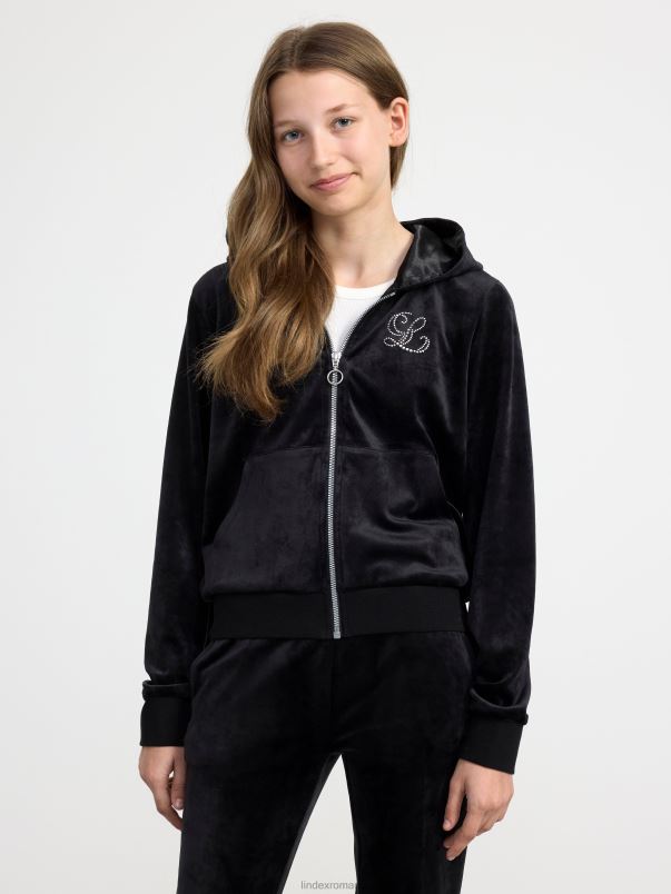 îmbrăcăminte VHZ2F3451 hanorac din velur cu fermoar copii negru Lindex