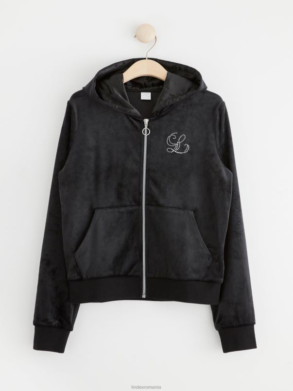îmbrăcăminte VHZ2F3451 hanorac din velur cu fermoar copii negru Lindex