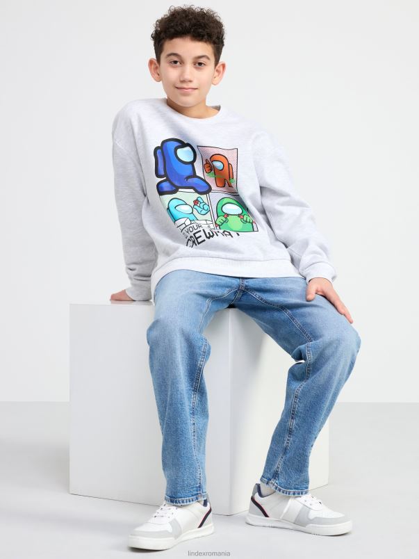 îmbrăcăminte VHZ2F3459 hanorac cu imprimeu printre noi și periat în interior copii melange gri deschis Lindex